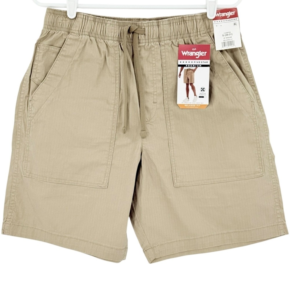 Wrangler Men's Stretch Elastic Waistband Relaxed Casual Tan Shorts S (29-31) NWT